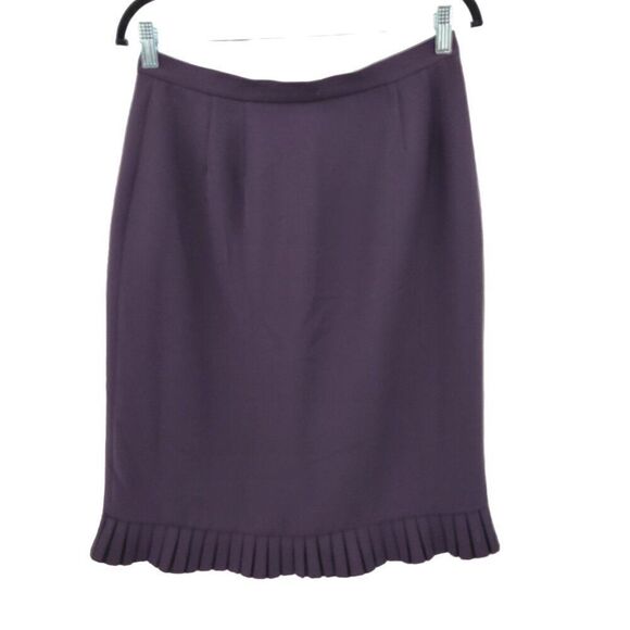 Vintage 80s Petite Skirt 10 Purple Pleated Ruffle Pink Trim Trumpet Career Work - Picture 4 of 10